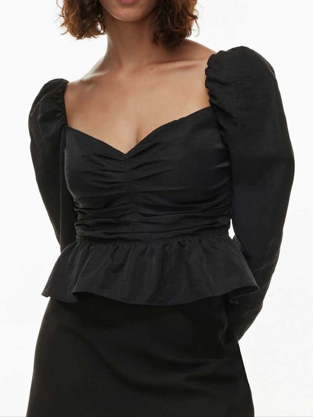 Wilfred Aritzia Marilyn Ruched twill longsleeve peplum blouse- Green